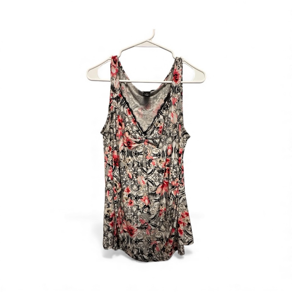 White House Black Market Floral Print Tank Top in Pink and Black